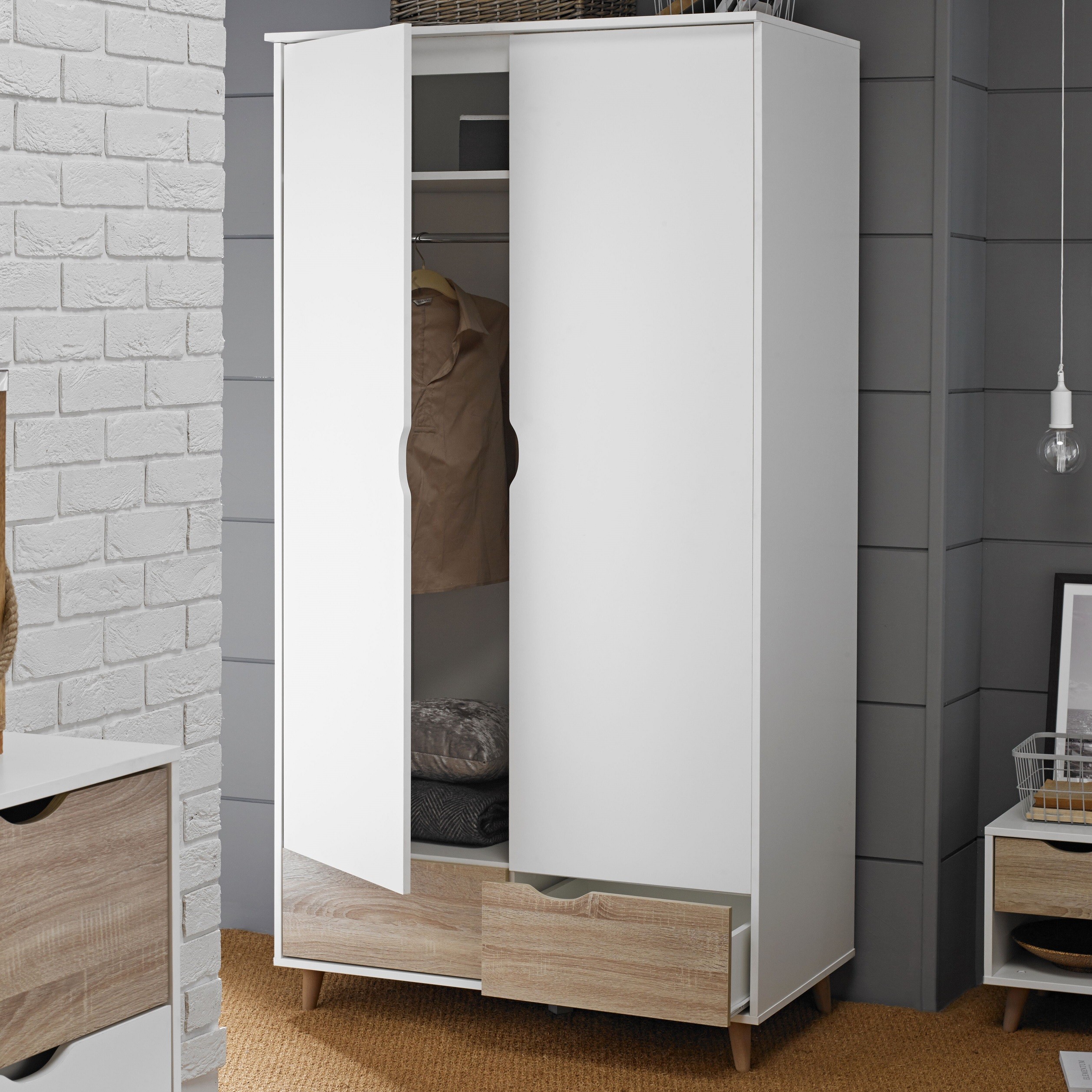 Stockton Matt White Oak 2 Door Wardrobe Buckingham Beds