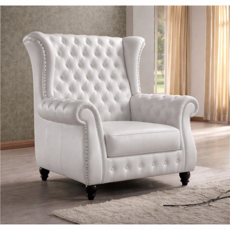 Buckingham Bayleigh White Real Leather Wing back Armchair